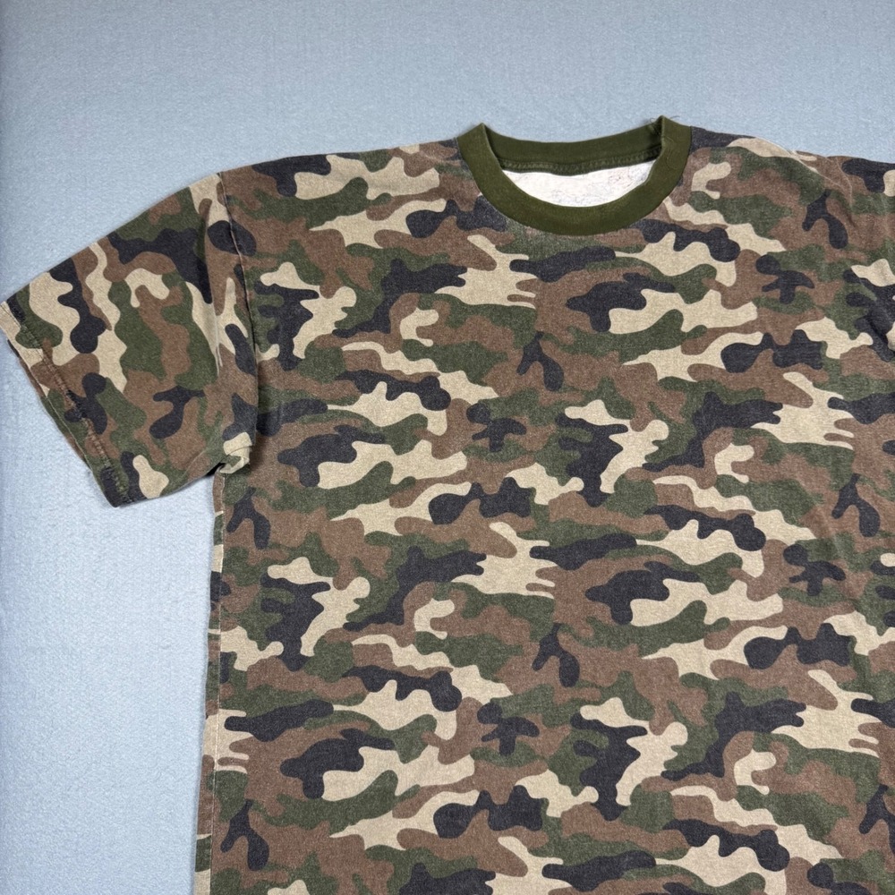 Camo T-Shirt Men XL Green Woodland Camouflage Short Sleeve Military Tactical Tee - Picture 7 of 10